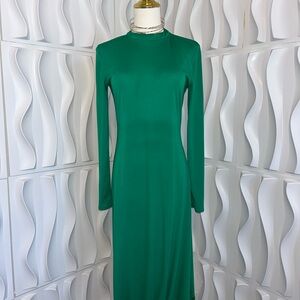 Zara Green Sheath Dress with Long Sleeves and Mock Neck